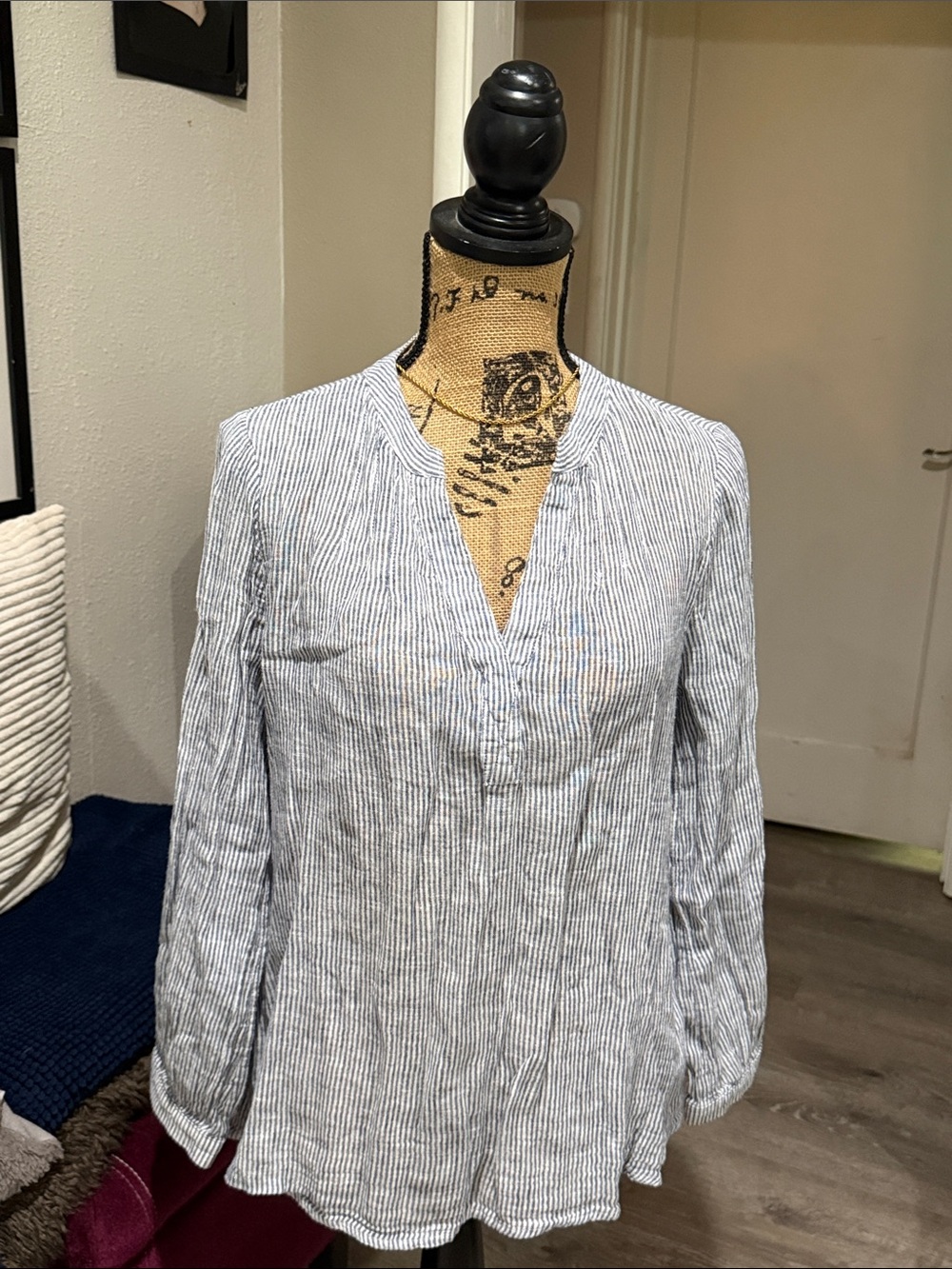 Old Navy Blue and White Striped V-Neck Tunic
